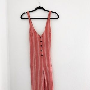 Striped Button-Front Jumpsuit